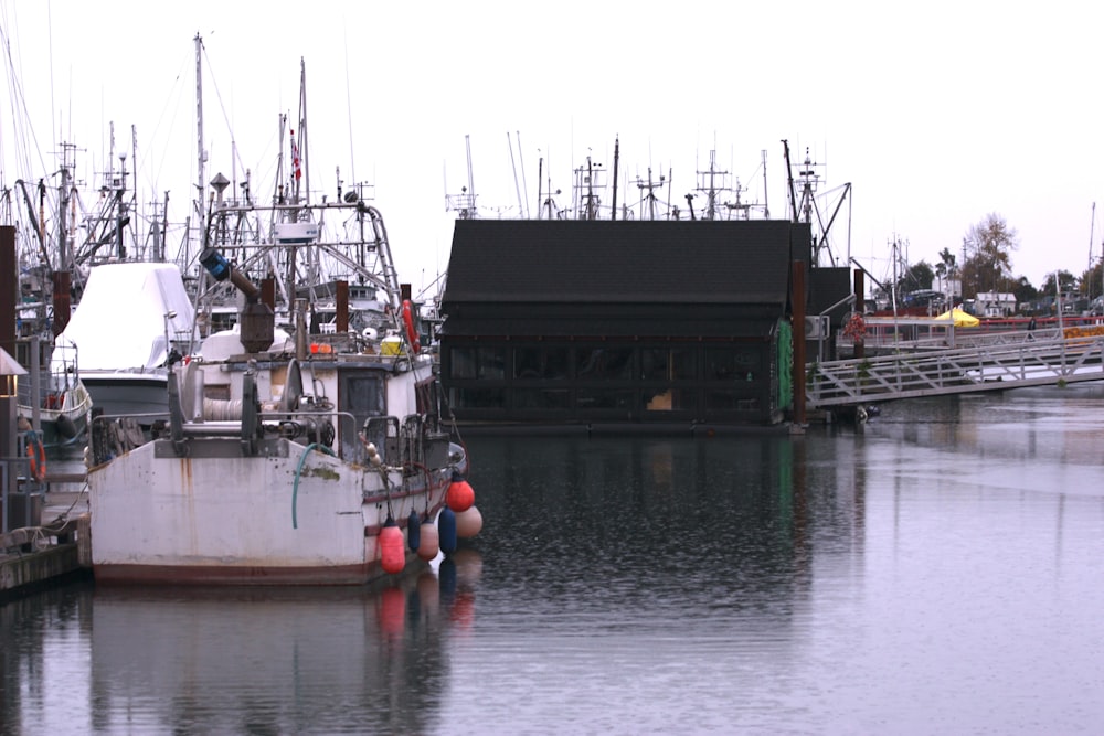 a couple of boats that are sitting in the water