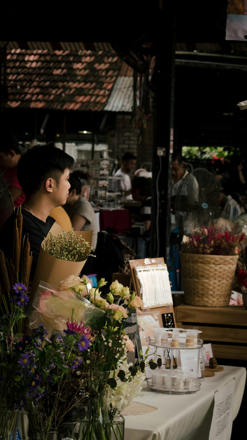 a table with a bunch of flowers on it