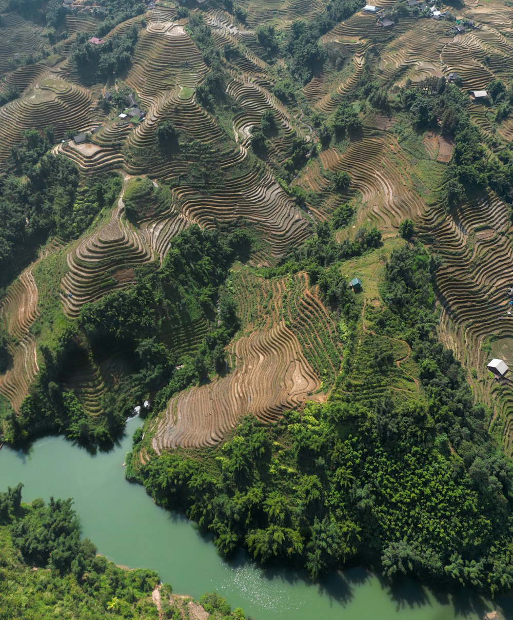 a river running through a lush green valley