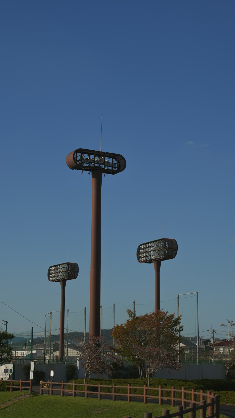 a couple of tall towers sitting next to each other