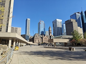 a city with tall buildings in the background