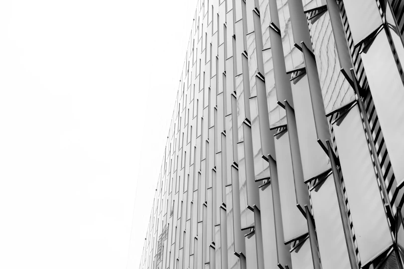 a black and white photo of a tall building