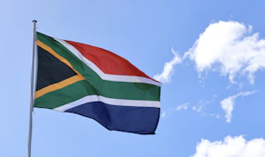 a flag flying in the wind on a sunny day
