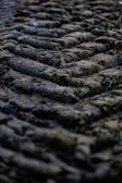 Heavy-duty tractor tires leaving deep tracks in freshly tilled earth.