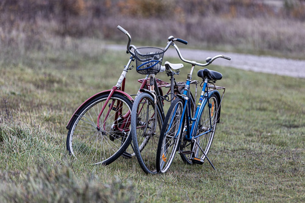 quelques vélos qui sont assis dans l’herbe