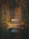 A cozy wooden cottage surrounded by lush greenery in early autumn.