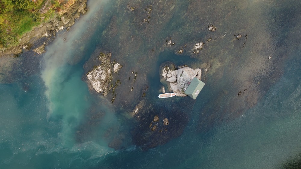 an aerial view of a body of water