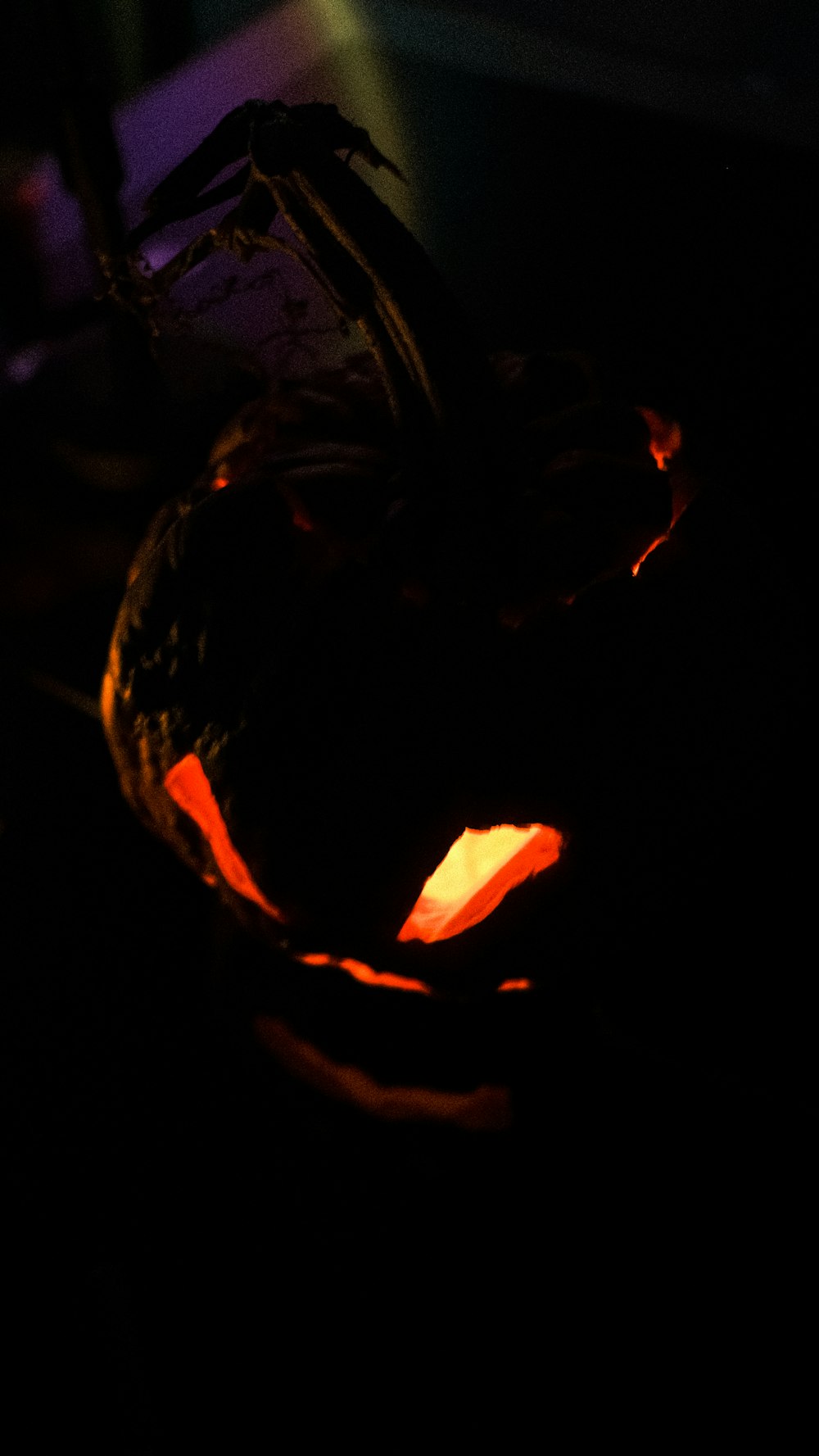 a carved pumpkin sitting on top of a table