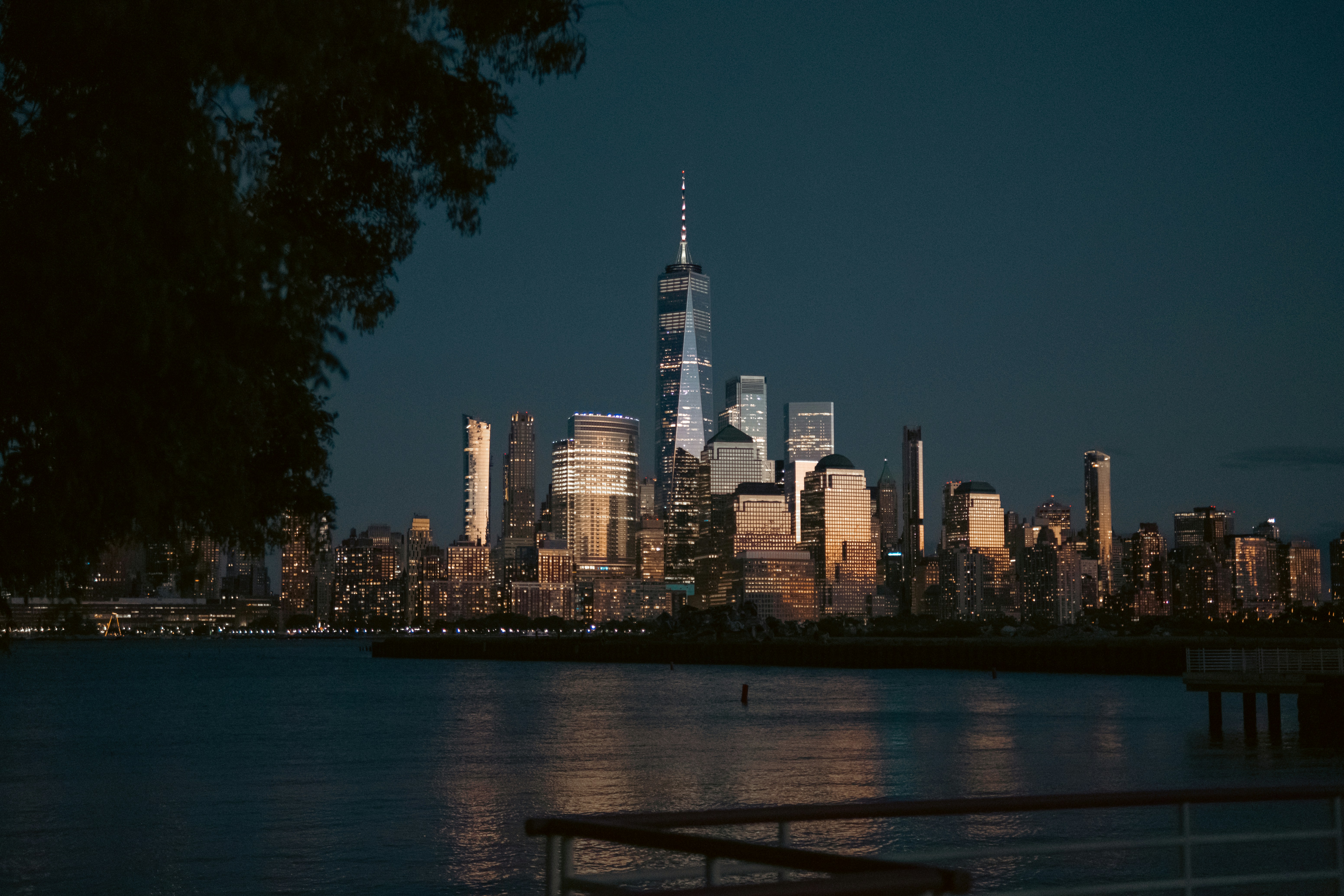 a view of a city skyline at night