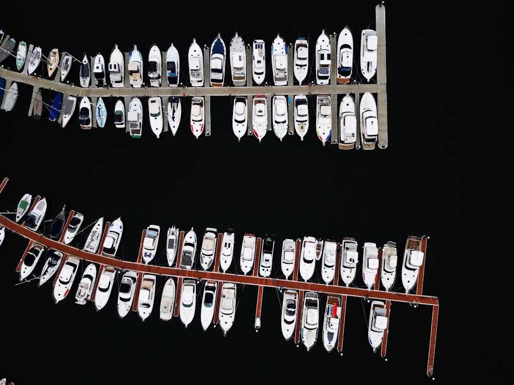 a bunch of boats are lined up in a row