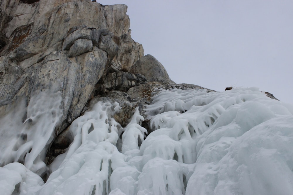 a mountain with ice on the side of it