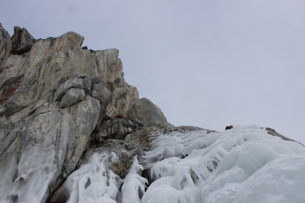 a large rock covered in ice and snow