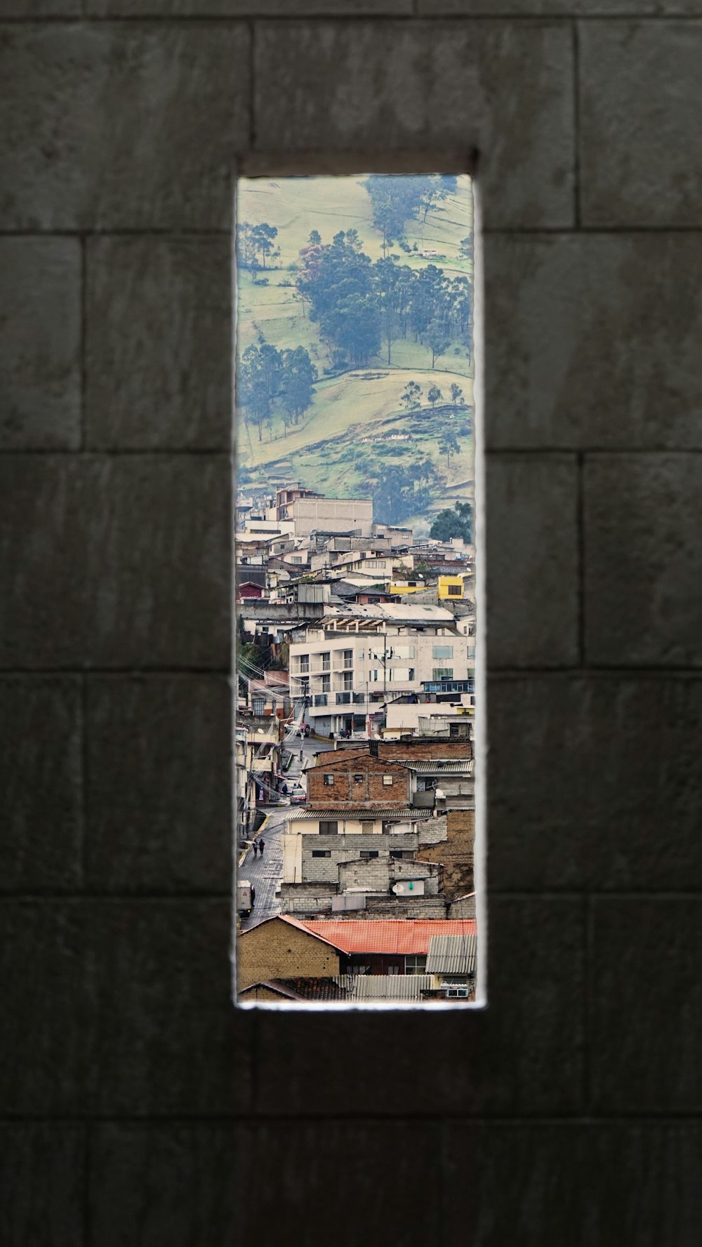 a view of a city through a window