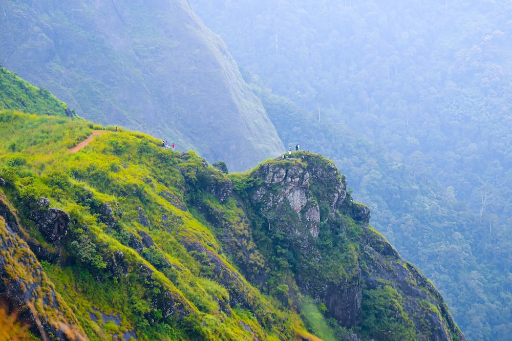 a view of a mountain side with a trail going up the side of it