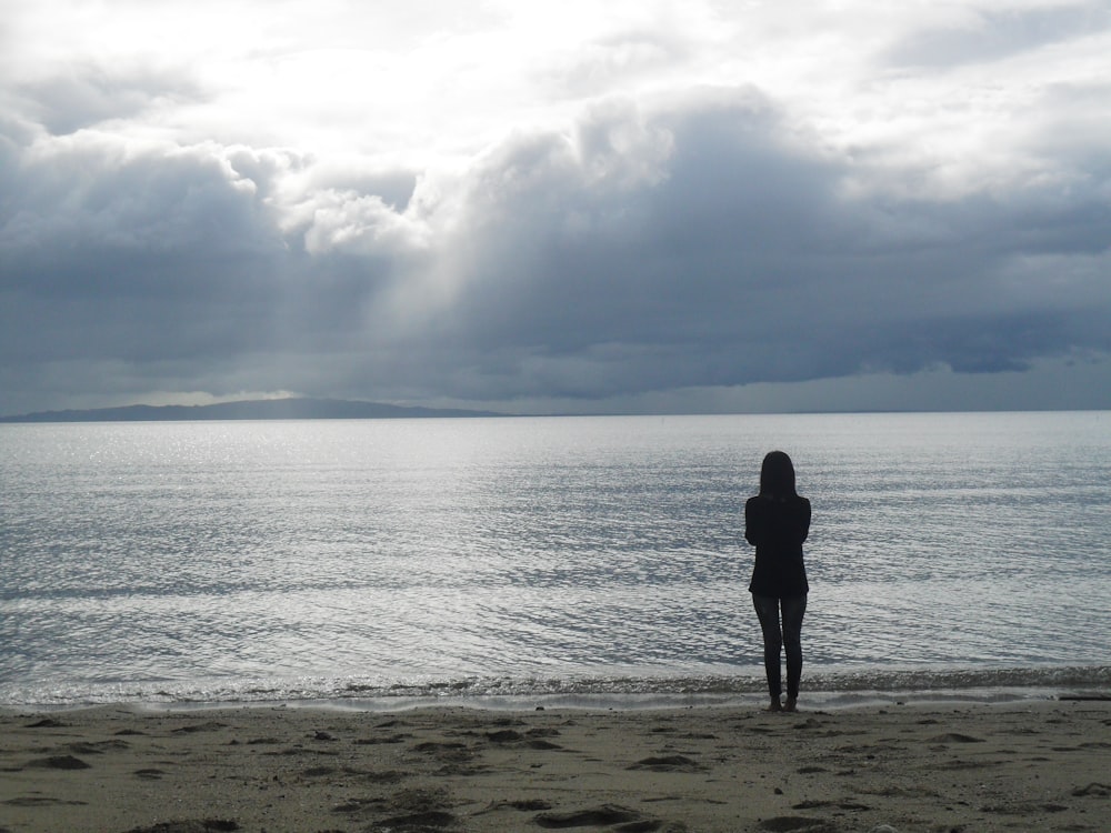 a person standing on a beach next to the ocean