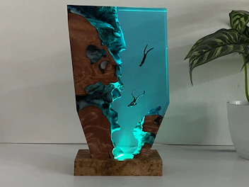 A custom resin art piece in progress, showing detailed craftsmanship and vibrant colors.