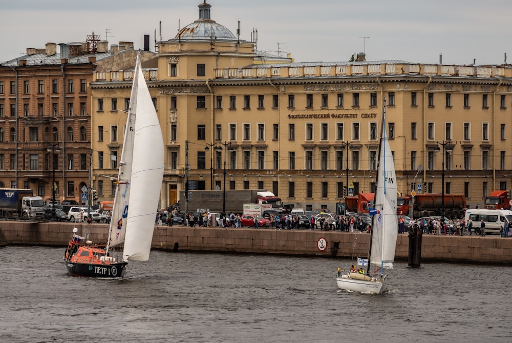 a group of sailboats floating on top of a body of water