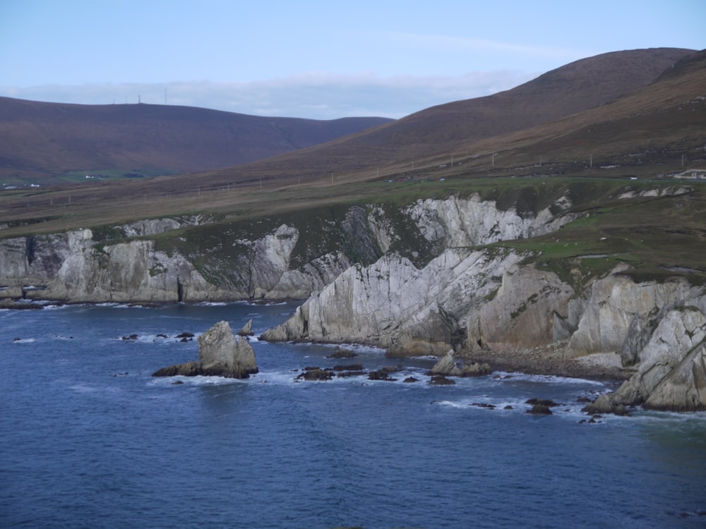 a large body of water surrounded by mountains