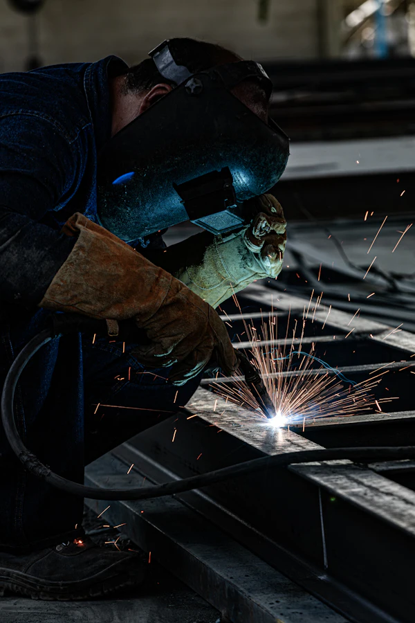Welder fabricating a stainless steel component