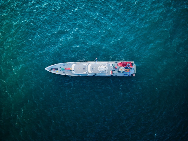 A modern vessel navigating through the Mediterranean Sea.