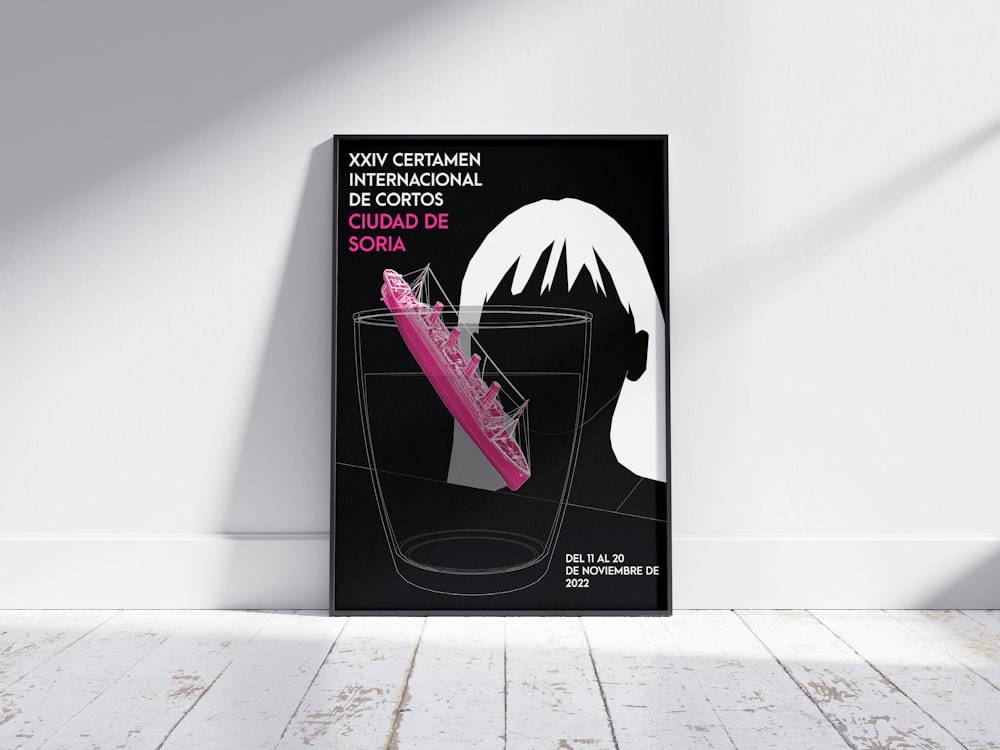 a poster of a woman with a pink hair comb