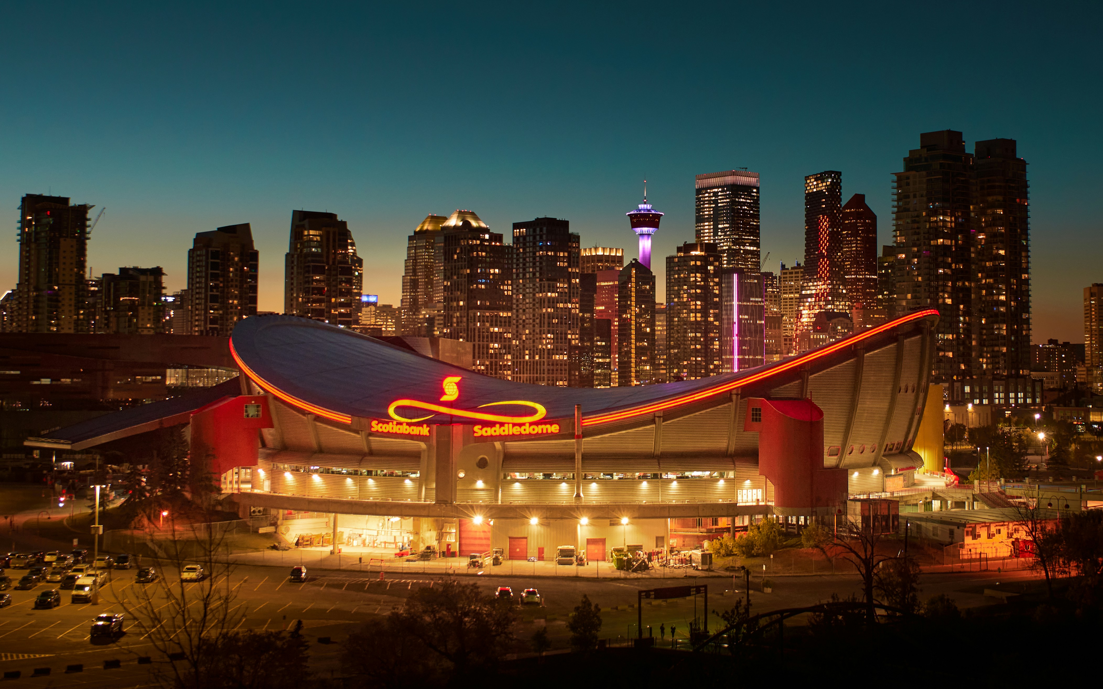 Scotiabank Saddledome is a multi-use indoor arena in Calgary, Alberta, Canada. Located in Stampede Park in the southeast end of downtown Calgary, the Saddledome was built in 1983.