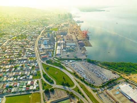 Aerial view of industrial land near Cartagena port.