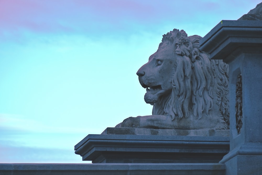 Una estatua de un león en lo alto de un edificio