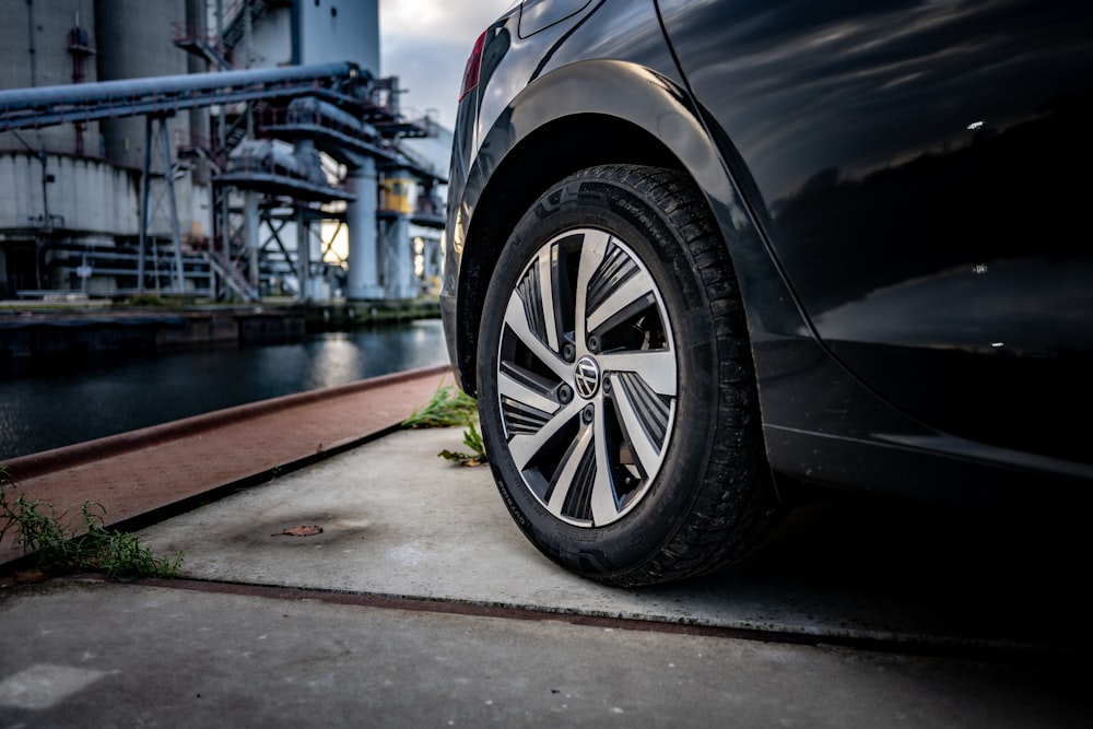 a close up of a tire on a car