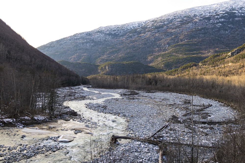 a river running through a valley surrounded by mountains