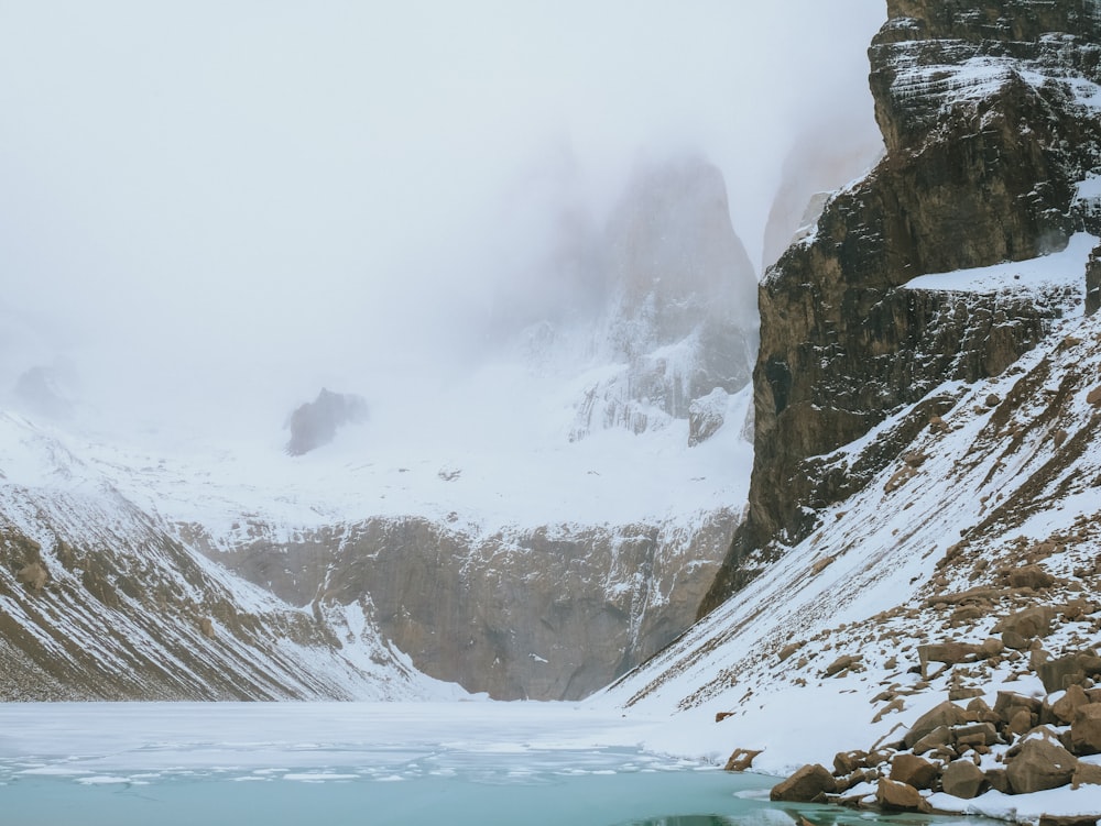 a mountain with a lake in the middle of it