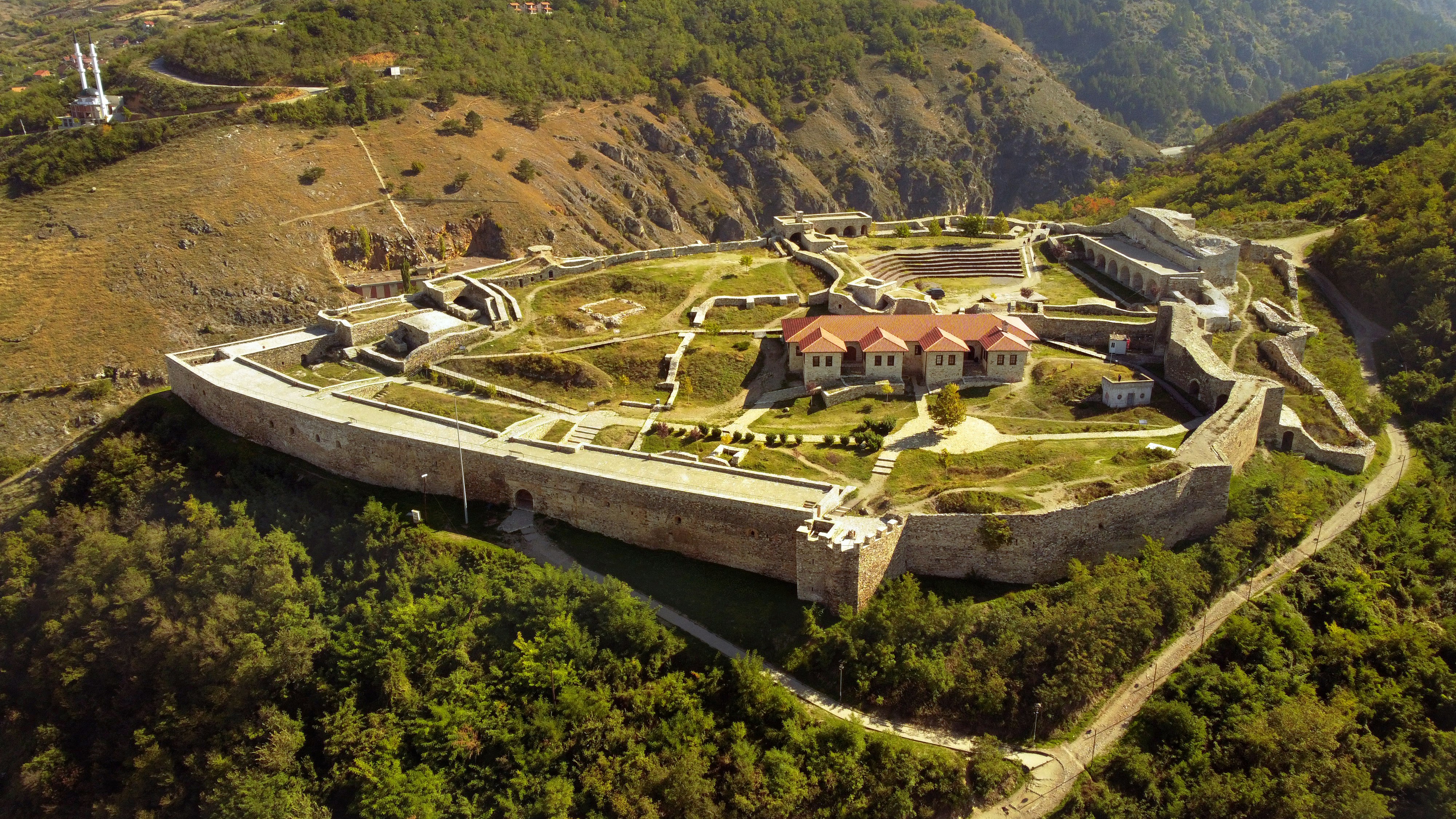 an aerial view of a castle in the mountains, Kalaja e Prizrenit, 2022