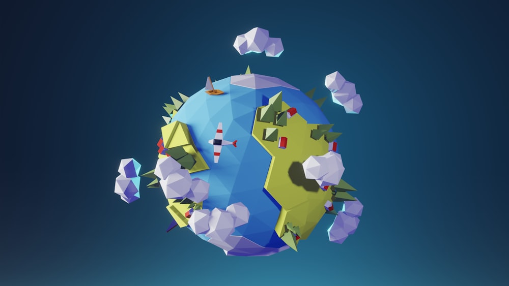 ein Low-Poly-Modell der Erde mit blauem Himmel im Hintergrund