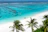 Couple relaxing on a tropical beach with palm trees and turquoise water
