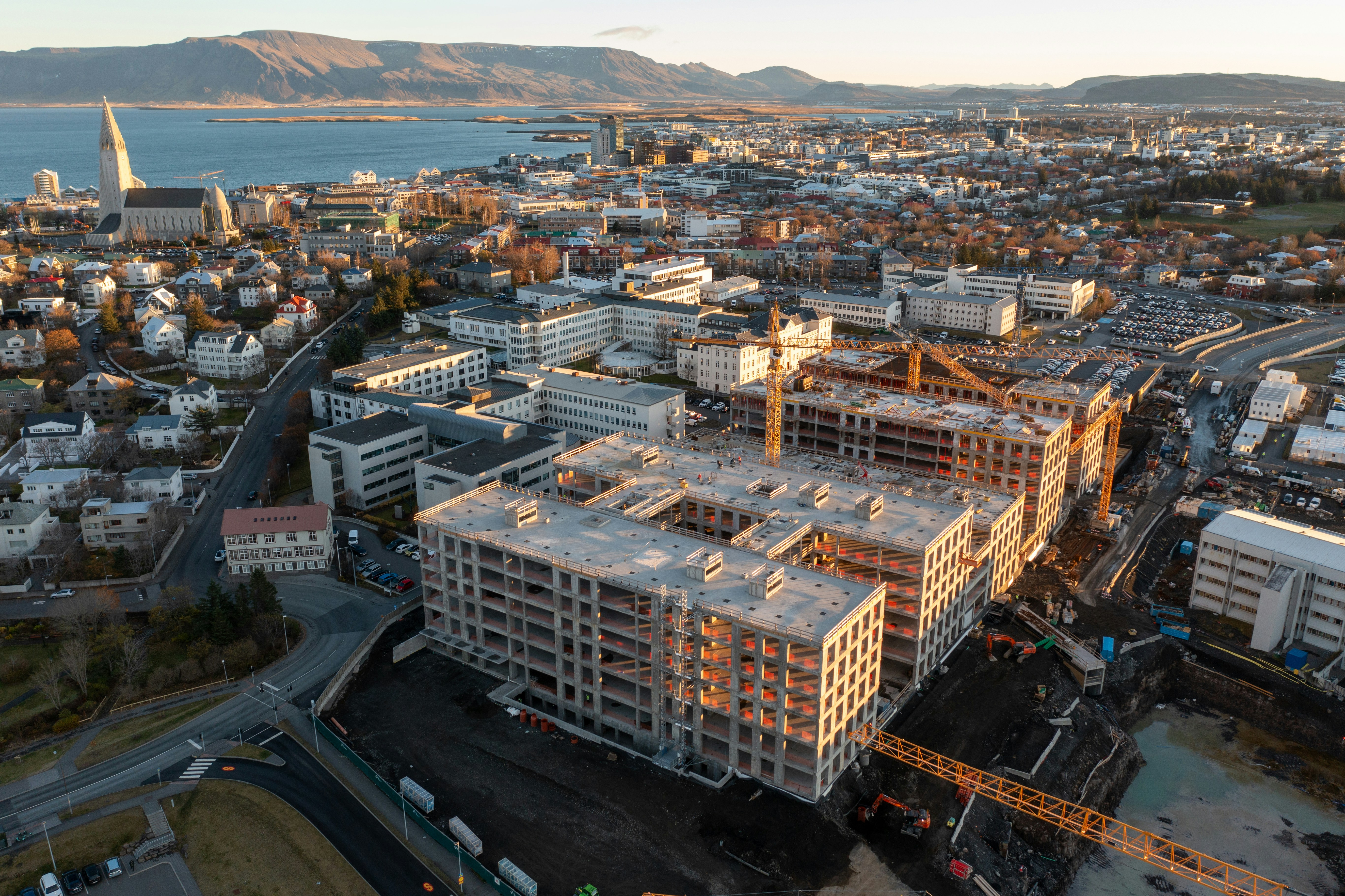 an aerial view of a large building under construction, The new National Hospital in Reykjavík, Oct 2023