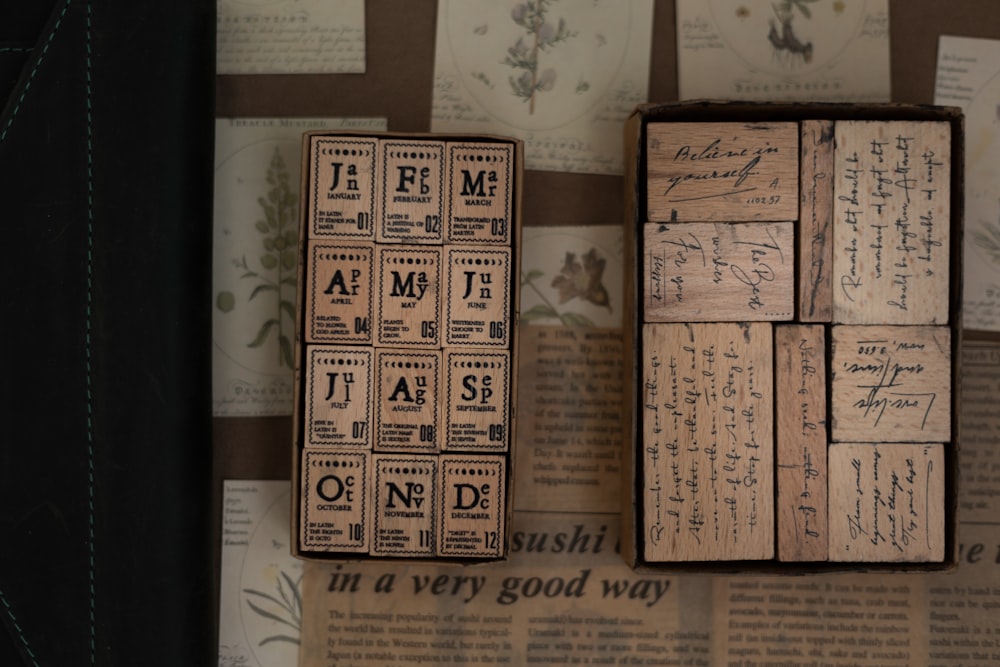 a couple of wooden blocks sitting on top of a table