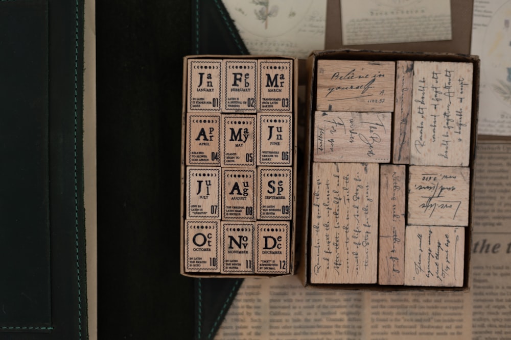 a couple of wooden blocks sitting on top of a table