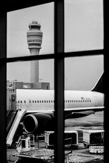 Airport air traffic control tower at dusk