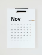 a calendar with the word november written on it