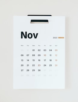 a calendar with the word november written on it