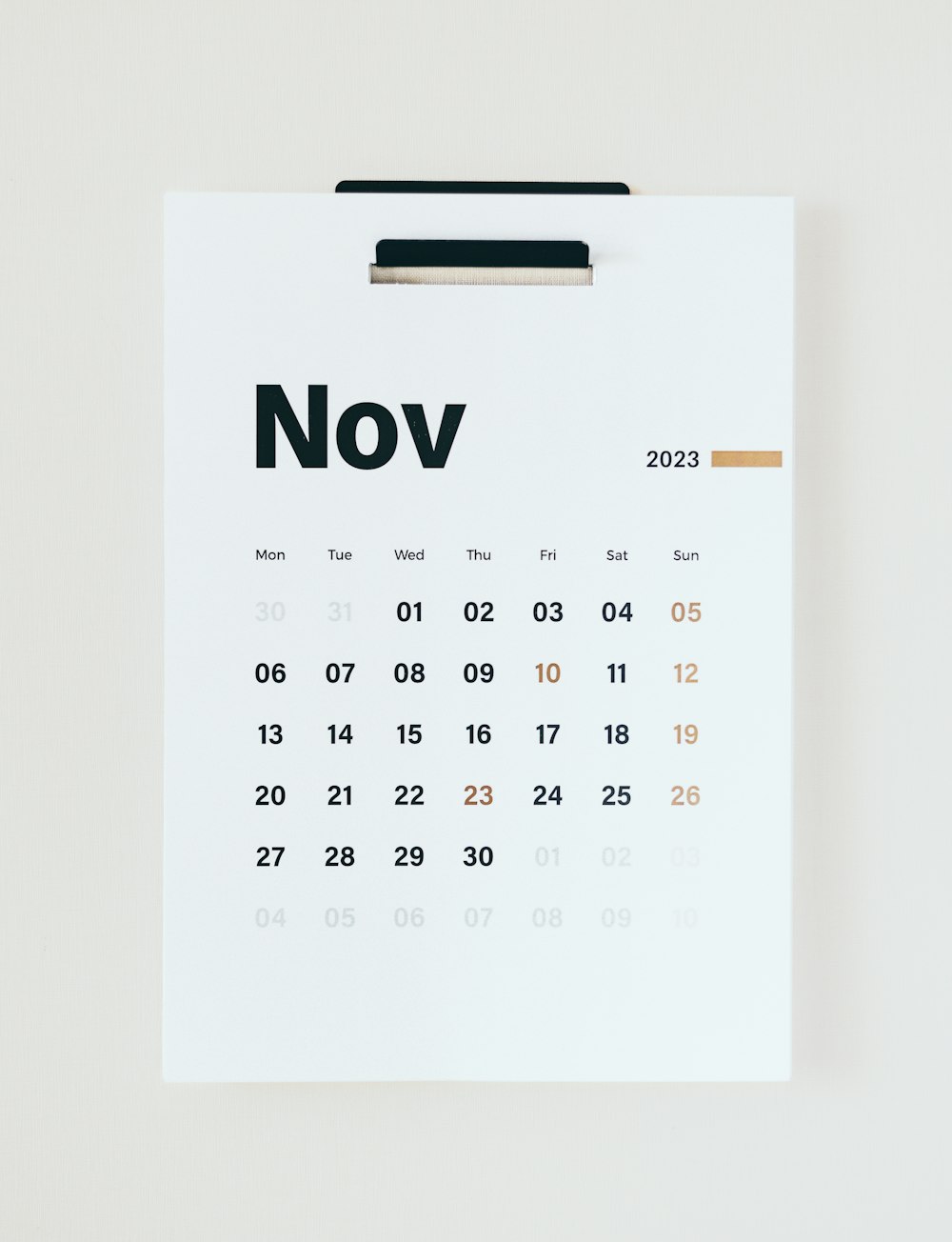 a calendar with the word november written on it