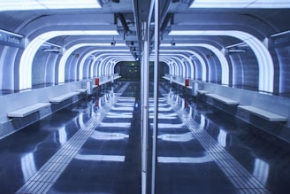 a long tunnel with benches and benches in it