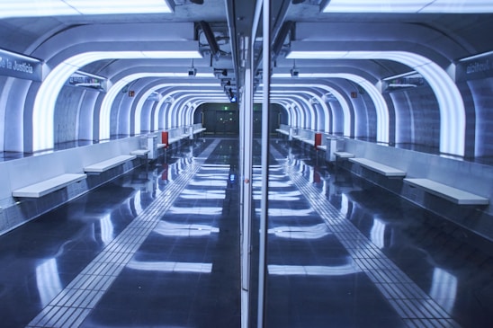 a long tunnel with benches and benches in it