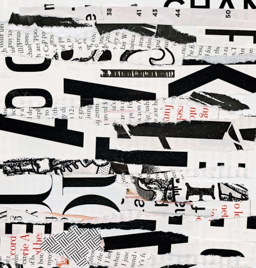a collage of black and white letters and numbers