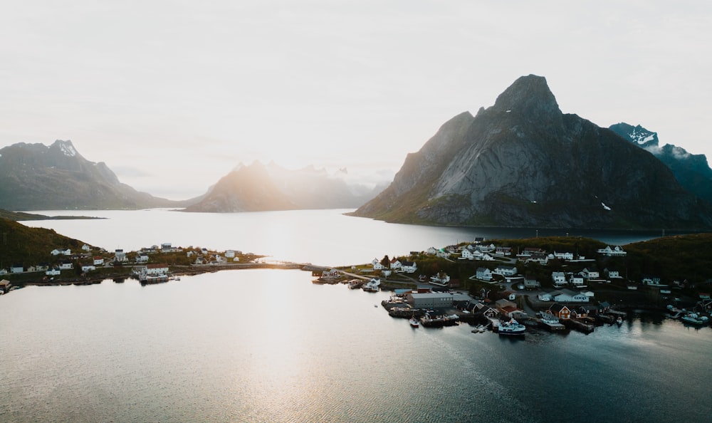 a large body of water surrounded by mountains