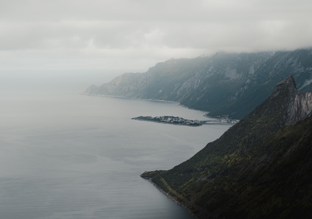 a large body of water surrounded by mountains