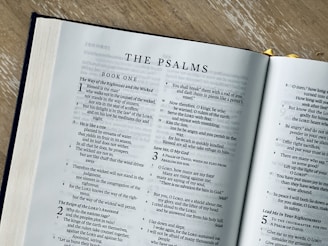 an open bible with the words the psalms on it