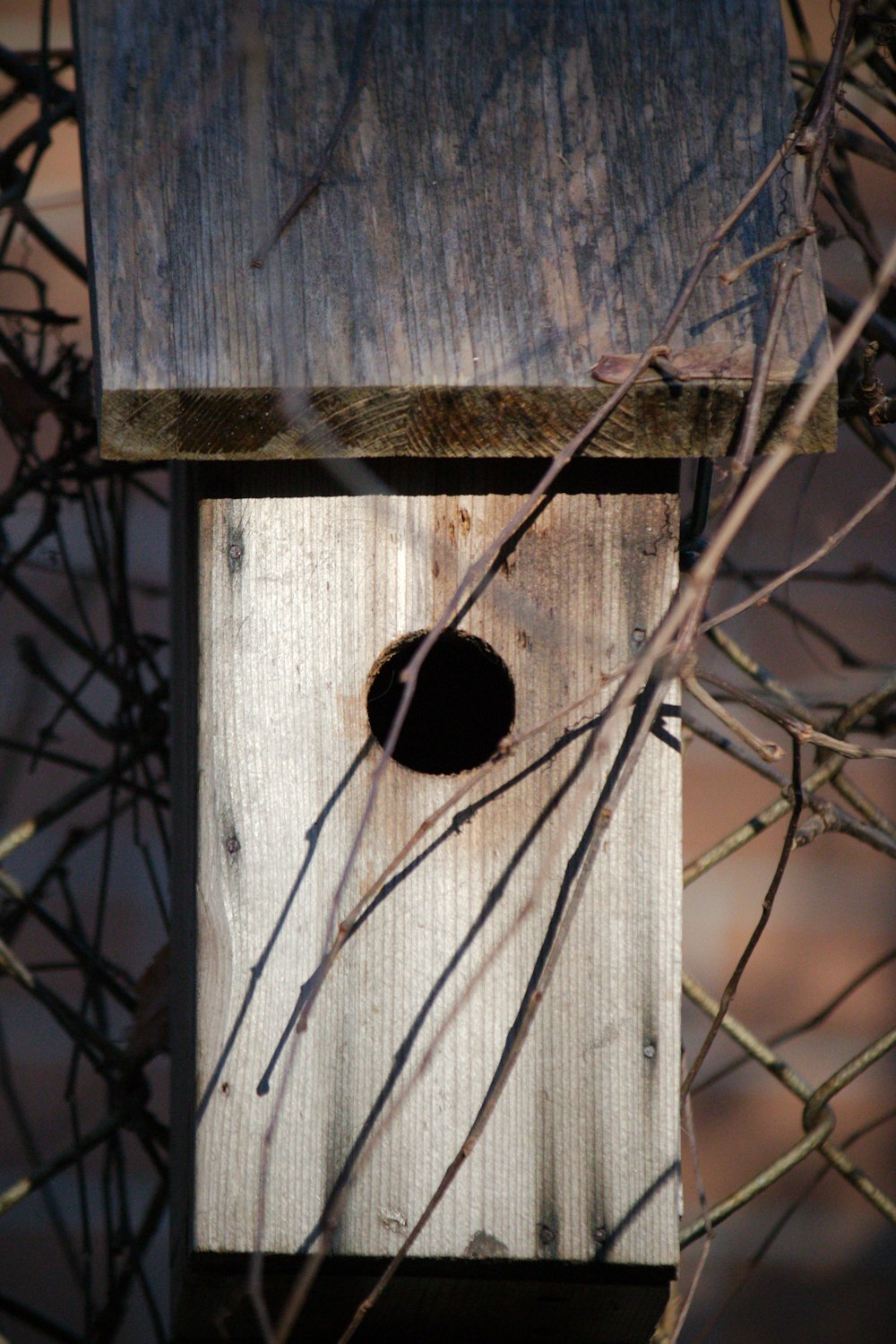 a birdhouse with a hole in the middle of it