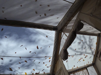 Close-up of the durable fabric and sturdy poles of a Touisset tent.