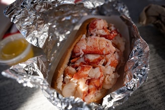 a hot dog covered in lots of toppings